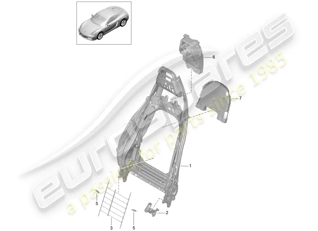porsche 2016 (981 cayman) backrest frame parts diagram