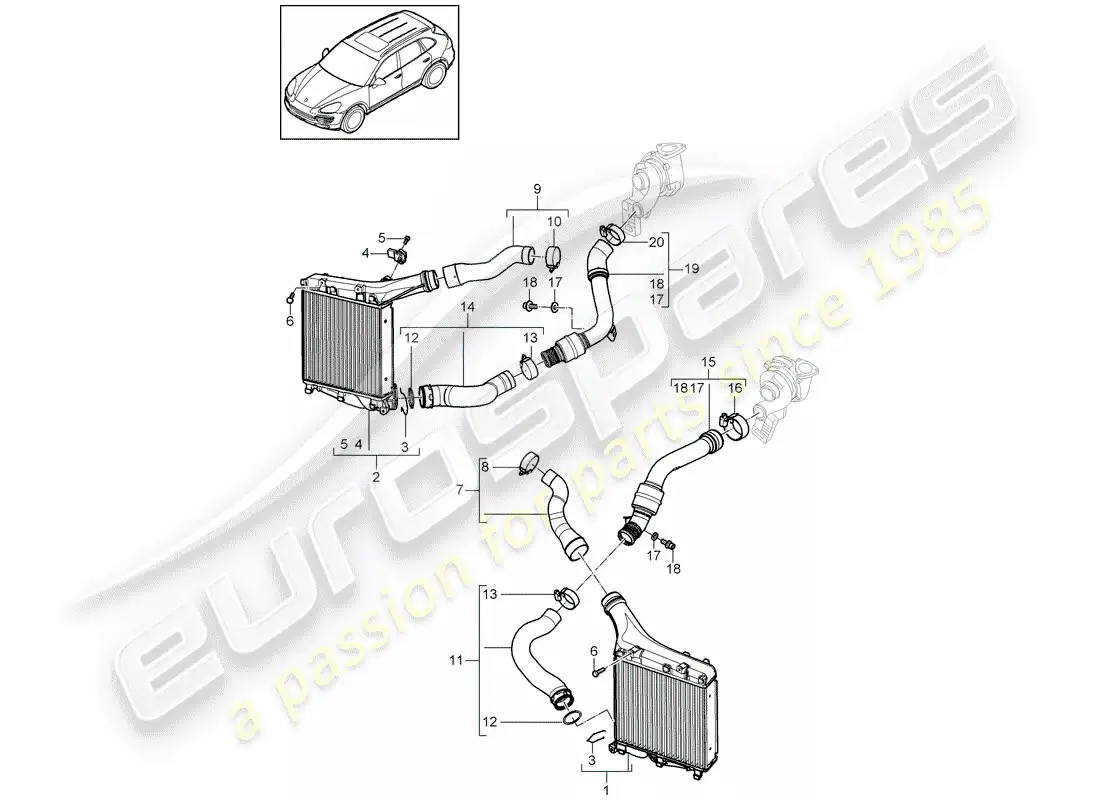 porsche 2014 (cayenne e2 92a) charge air cooler part diagram