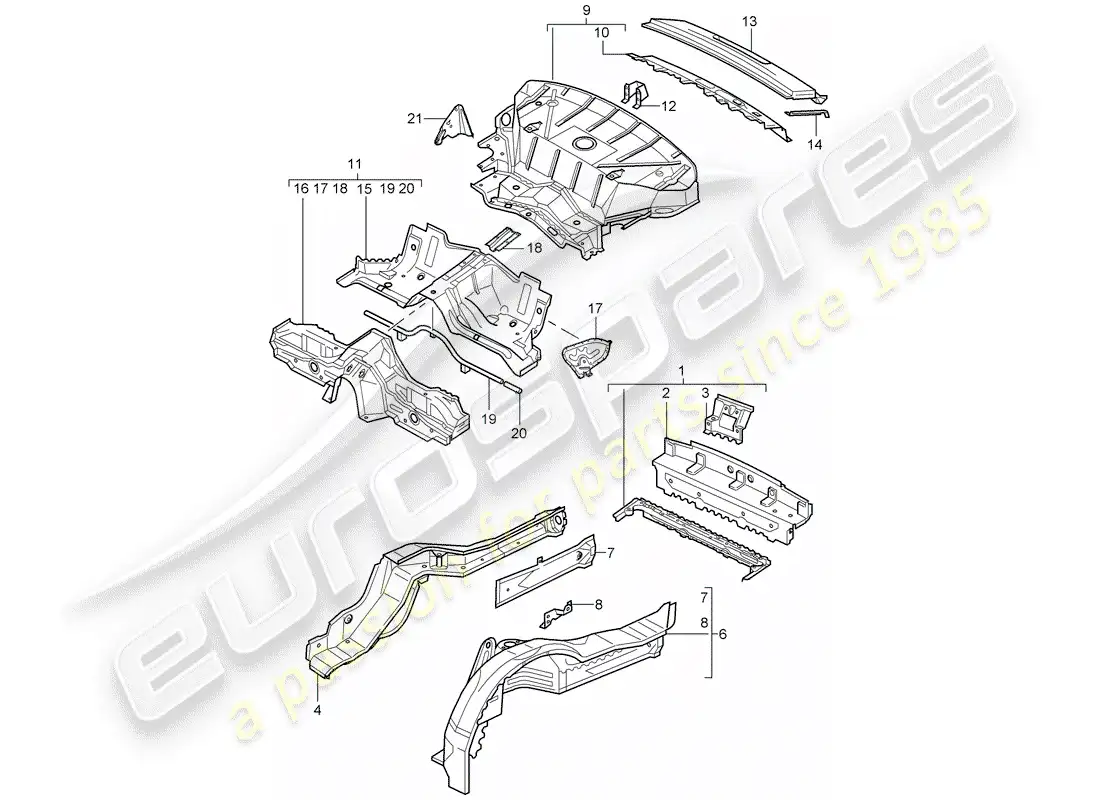porsche 2001 (996 turbo / gt2) rear end parts diagram