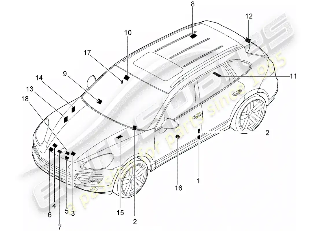 porsche 2014 (cayenne e2 92a) signs/notices parts diagram