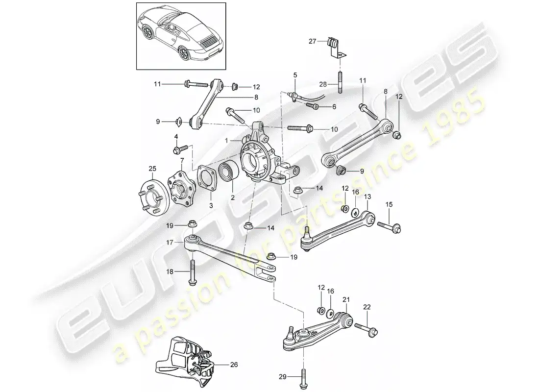 porsche 2012 (997-2) rear axle parts diagram