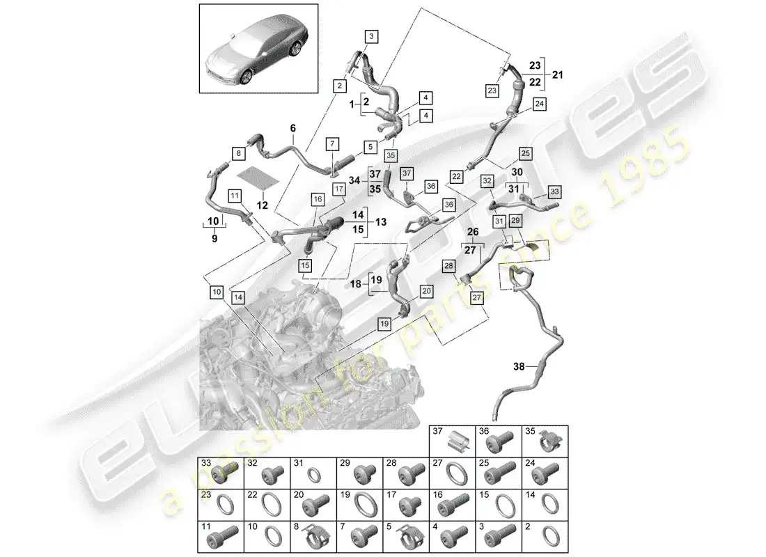 porsche 2017 (panamera 971-1) water cooling part diagram