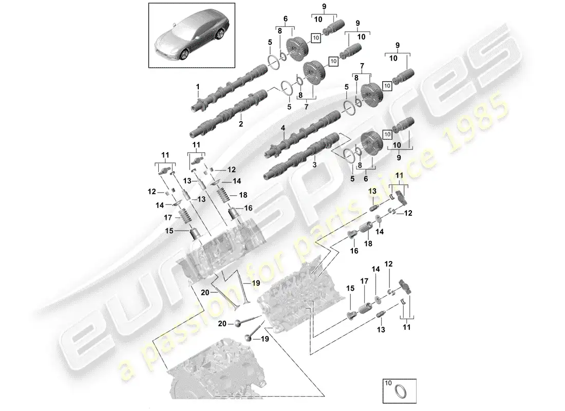 porsche 2017 (panamera 971-1) camshaft, valves parts diagram