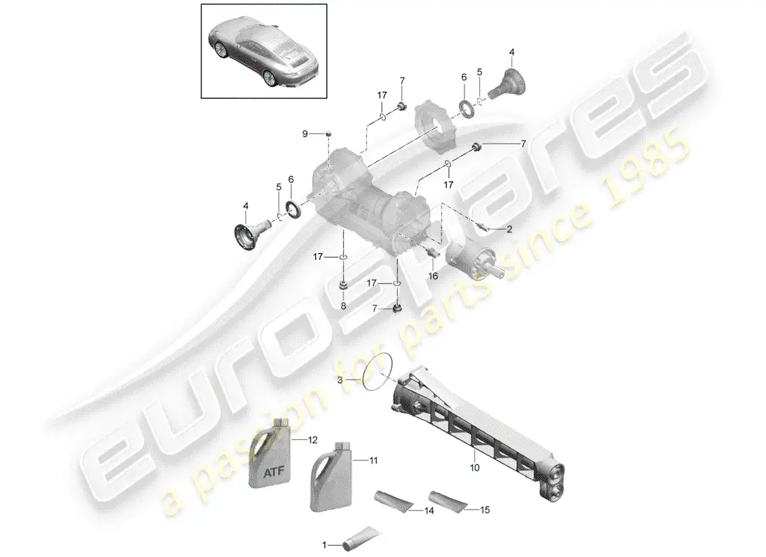 porsche 2017 (991-2) front axle differential parts diagram