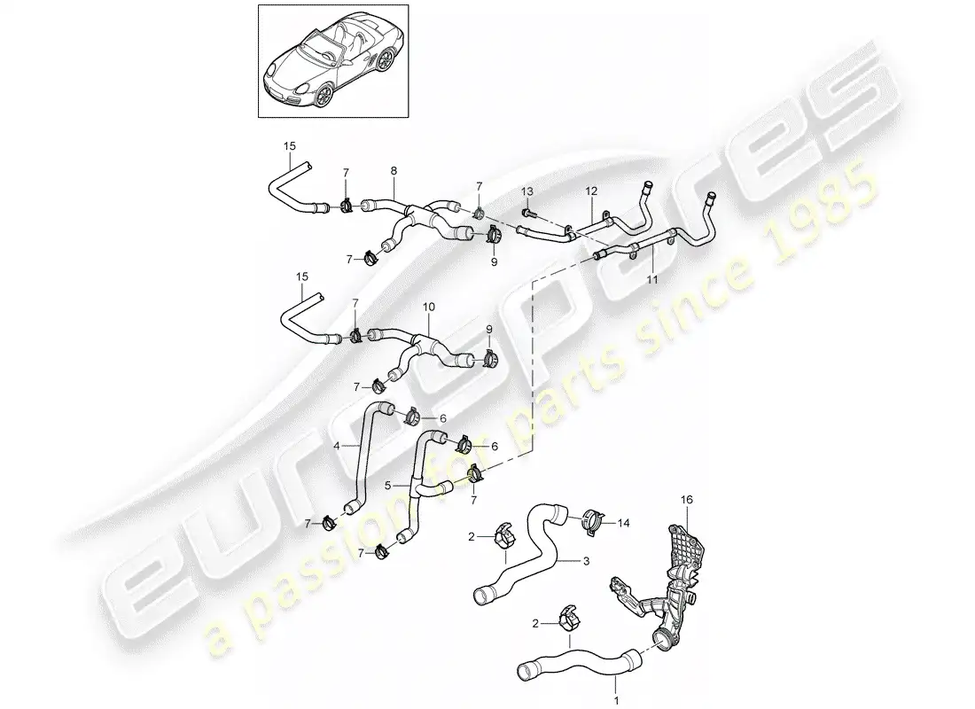 porsche 2007 (987 boxster) water cooling 1 part diagram