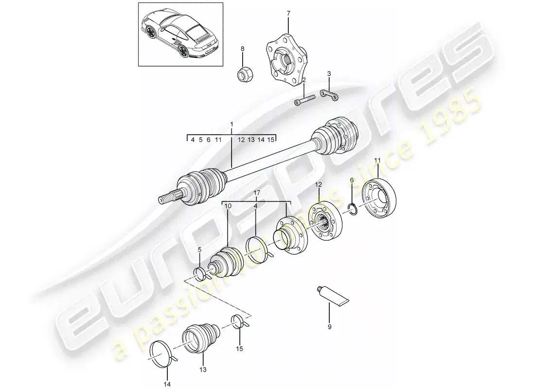 porsche 2013 (997-2 turbo / gt2 rs) drive shaft parts diagram