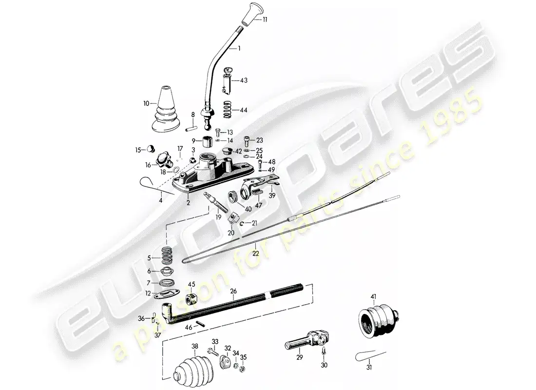 porsche 1960 (356b/356c) transmission control parts diagram