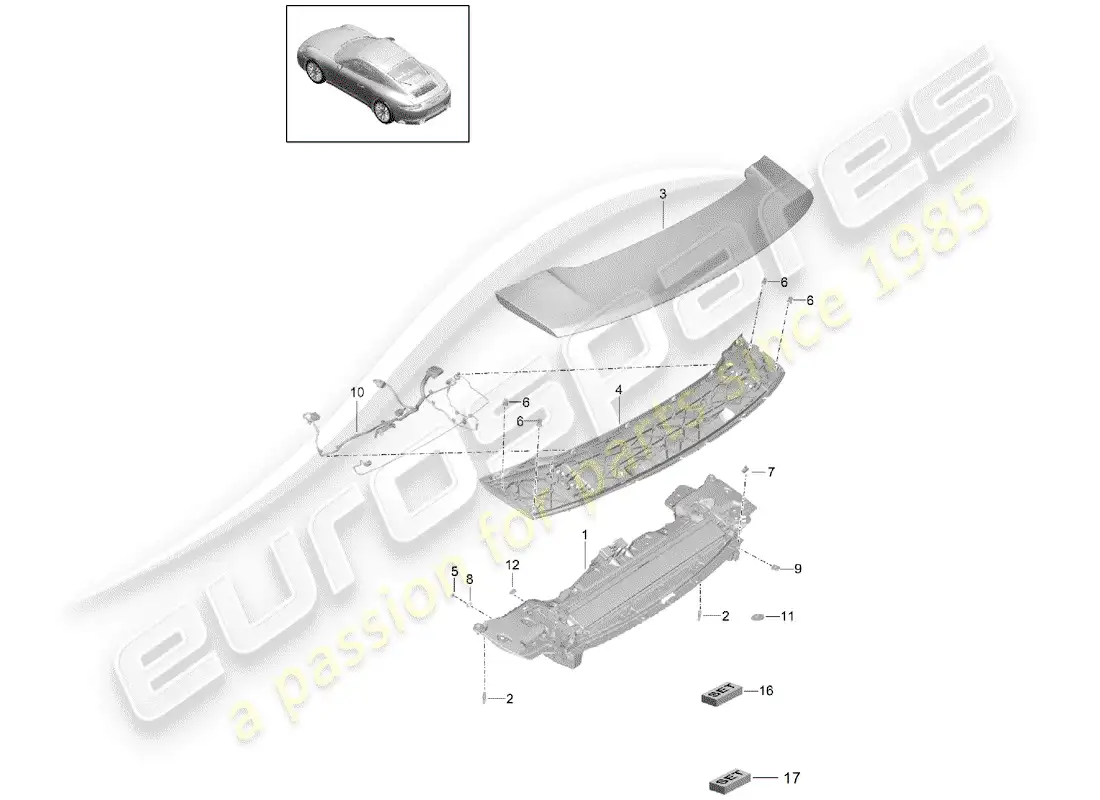 porsche 2017 (991-2) rear spoiler parts diagram