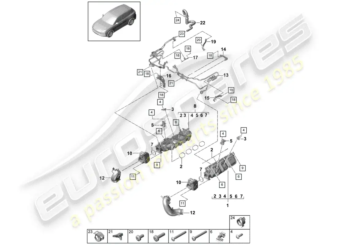 porsche 2020 (cayenne e3 9ya/9yb) intake pipe parts diagram