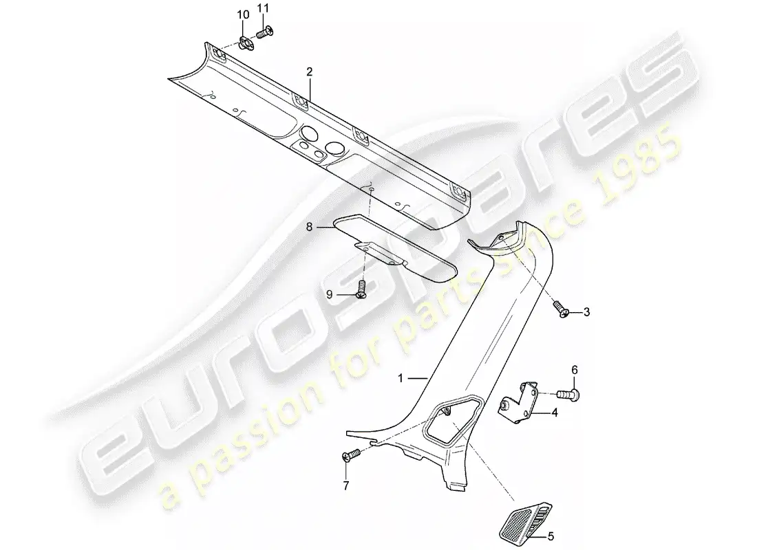 porsche 2004 (carrera gt) sun vizors - trims - a-pillar parts diagram