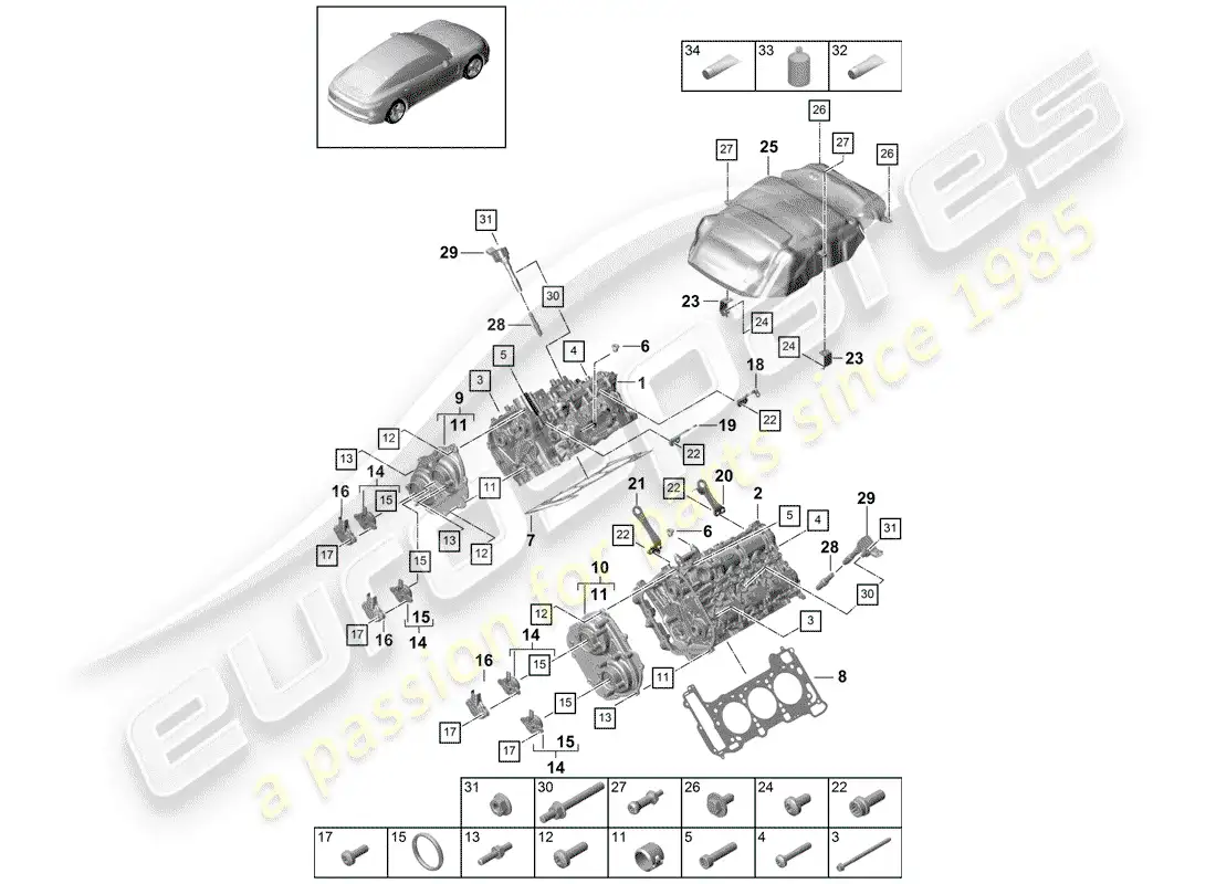 porsche 2019 (panamera 971-1) cylinder head parts diagram