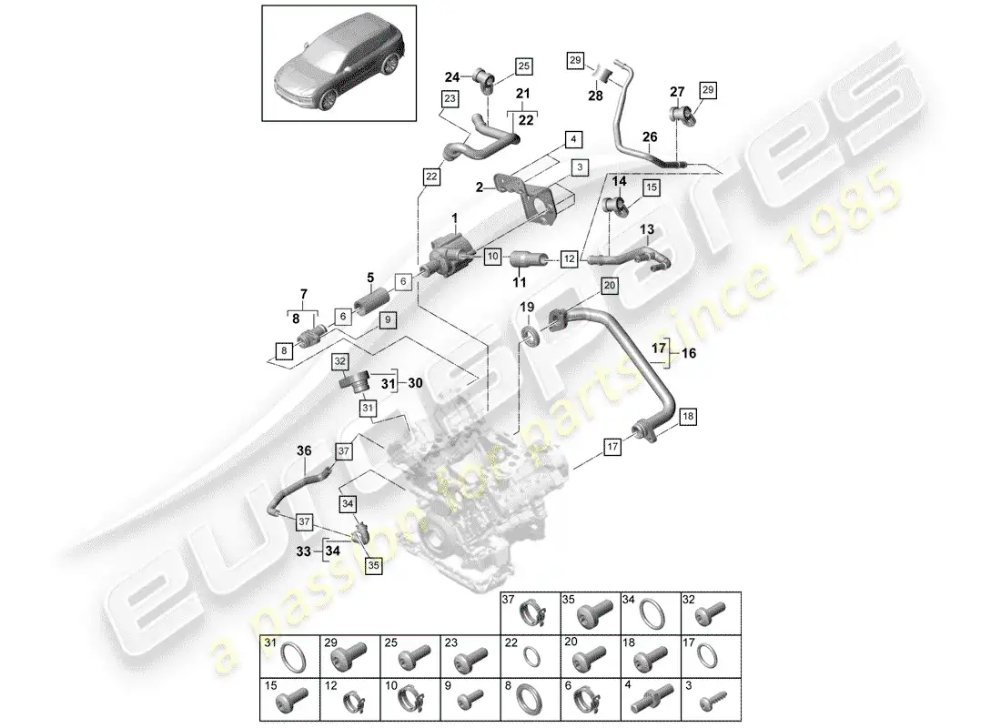 porsche 2020 (cayenne e3 9ya/9yb) water cooling part diagram