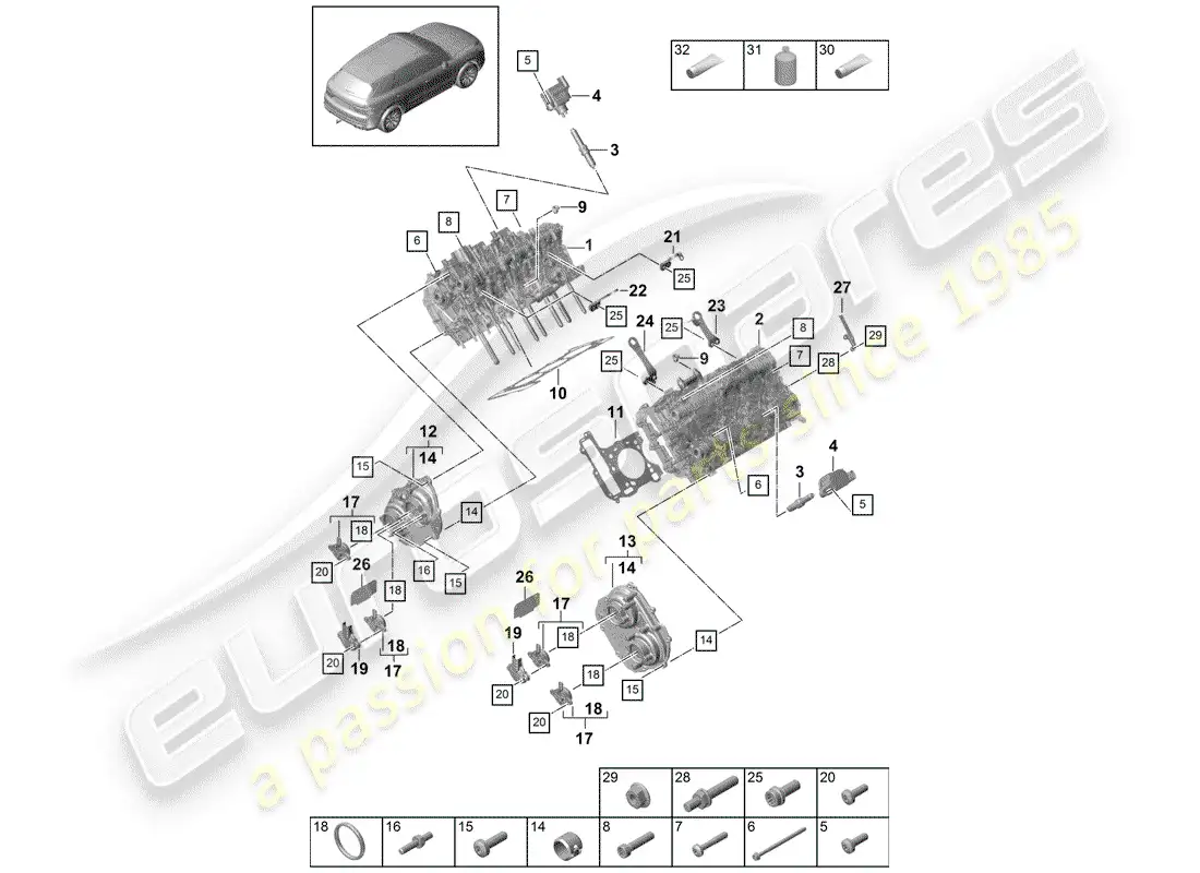 porsche 2020 (cayenne e3 9ya/9yb) cylinder head parts diagram