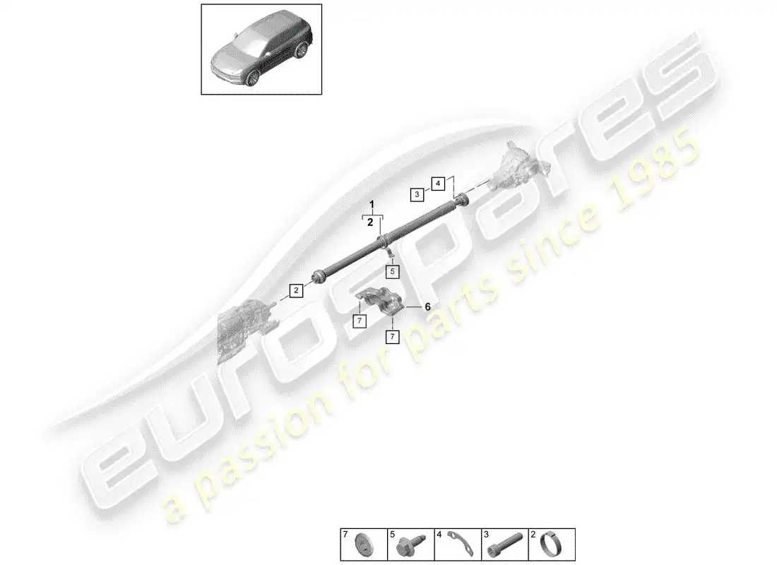 porsche 2020 (cayenne e3 9ya/9yb) propeller shaft part diagram