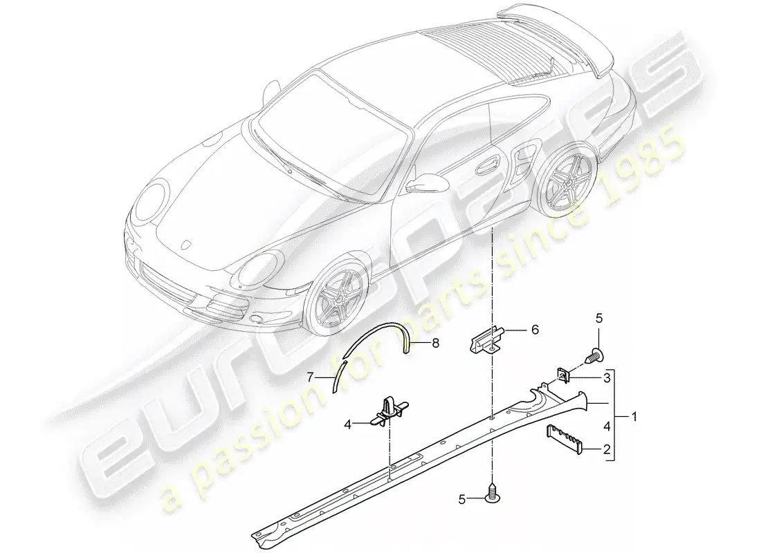 porsche 2013 (997-2 turbo / gt2 rs) side member trim parts diagram
