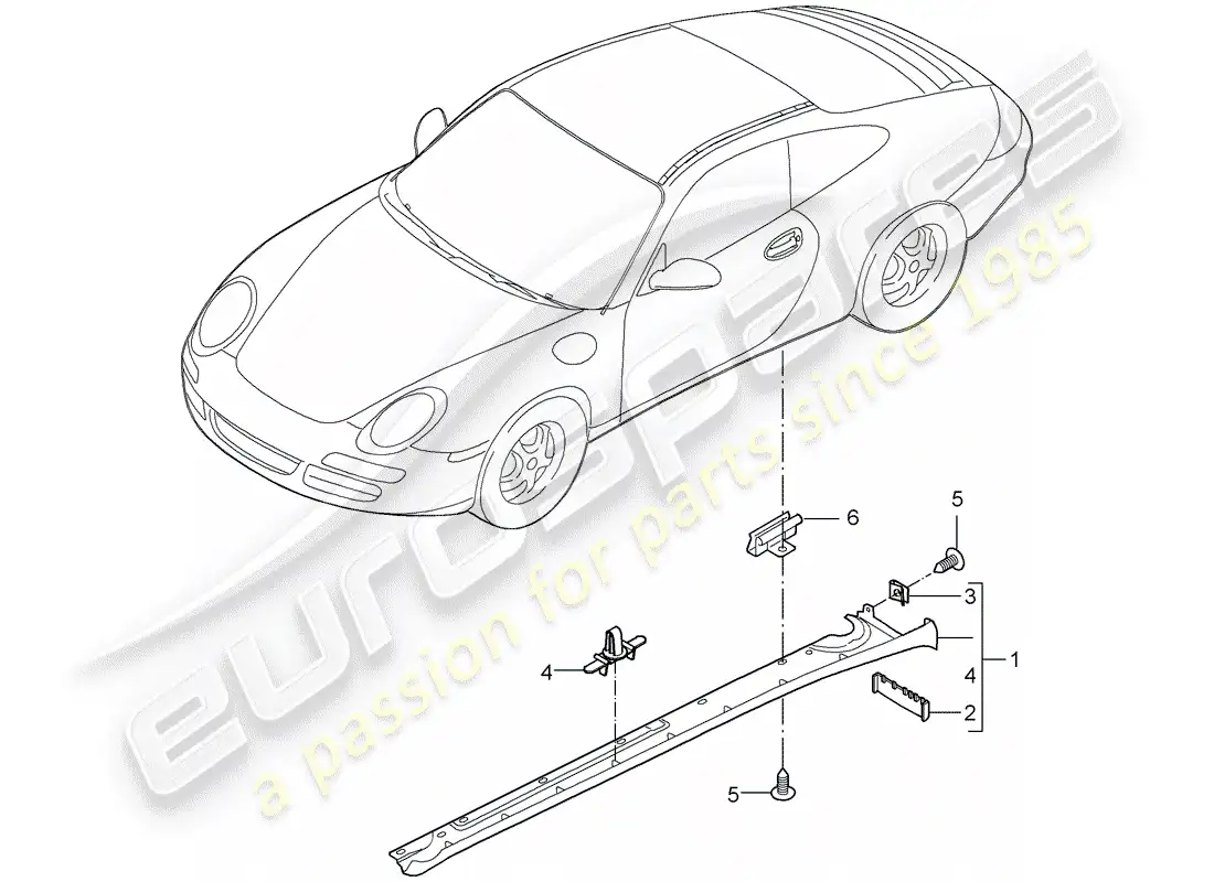 porsche 2005 (997-1) side member trim parts diagram