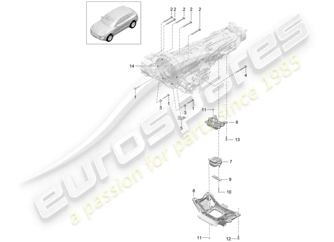 porsche 2018 (macan) mounting parts for engine and parts diagram