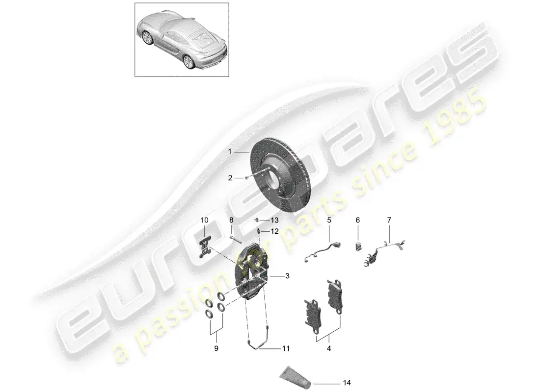 porsche 2016 (981 cayman gt4) disc brakes parts diagram