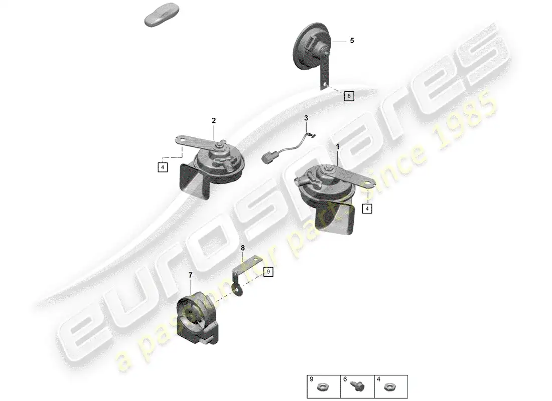 porsche 2020 (718 boxster spyder) fanfare horn parts diagram