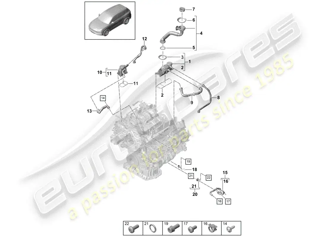 porsche 2020 (cayenne e3 9ya/9yb) ventilation for cylinder block parts diagram