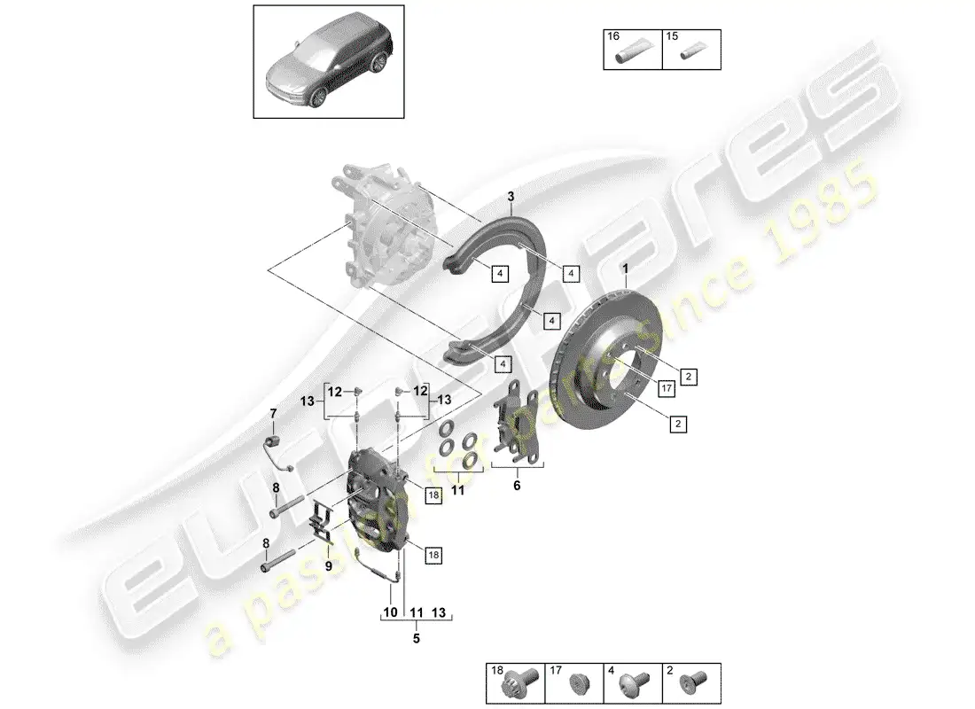 porsche 2020 (cayenne e3 9ya/9yb) disc brakes part diagram