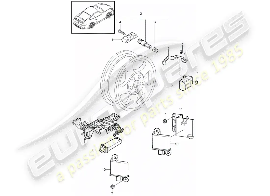 porsche 2007 (997-1 gt3) tire pressure control system part diagram
