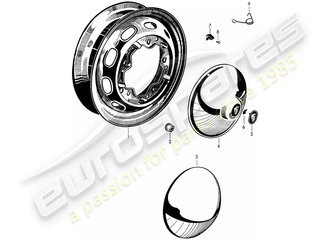 porsche 1960 (356b/356c) wheels parts diagram