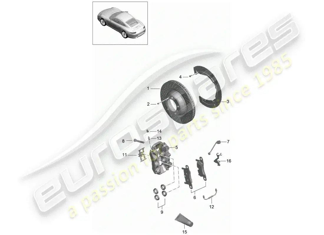 porsche 2015 (991-1) disc brakes parts diagram