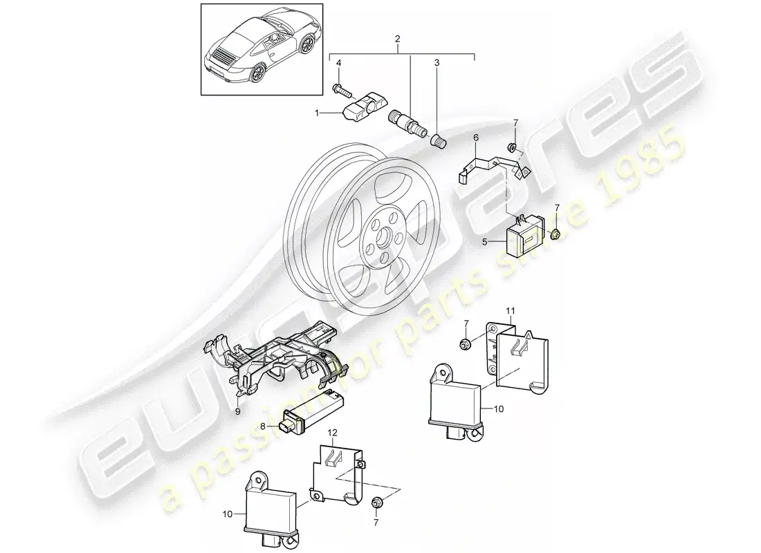 porsche 2011 (997-2) tire pressure control system parts diagram