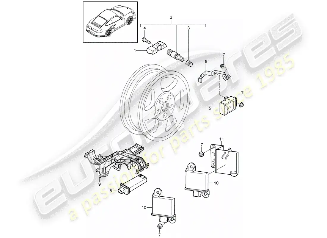 porsche 2013 (997-2 turbo / gt2 rs) tire pressure control system parts diagram