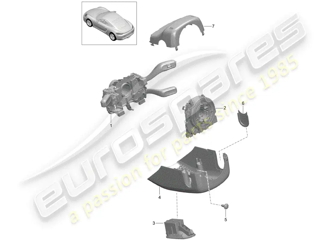 porsche 2020 (718 cayman) steering column switch parts diagram