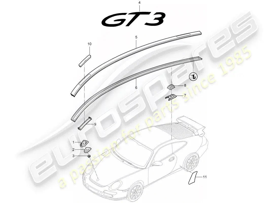 porsche 2008 (997-1 gt3) nameplates parts diagram
