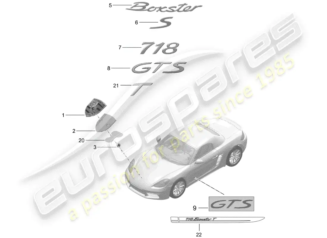 porsche 2018 (718 boxster) nameplates parts diagram