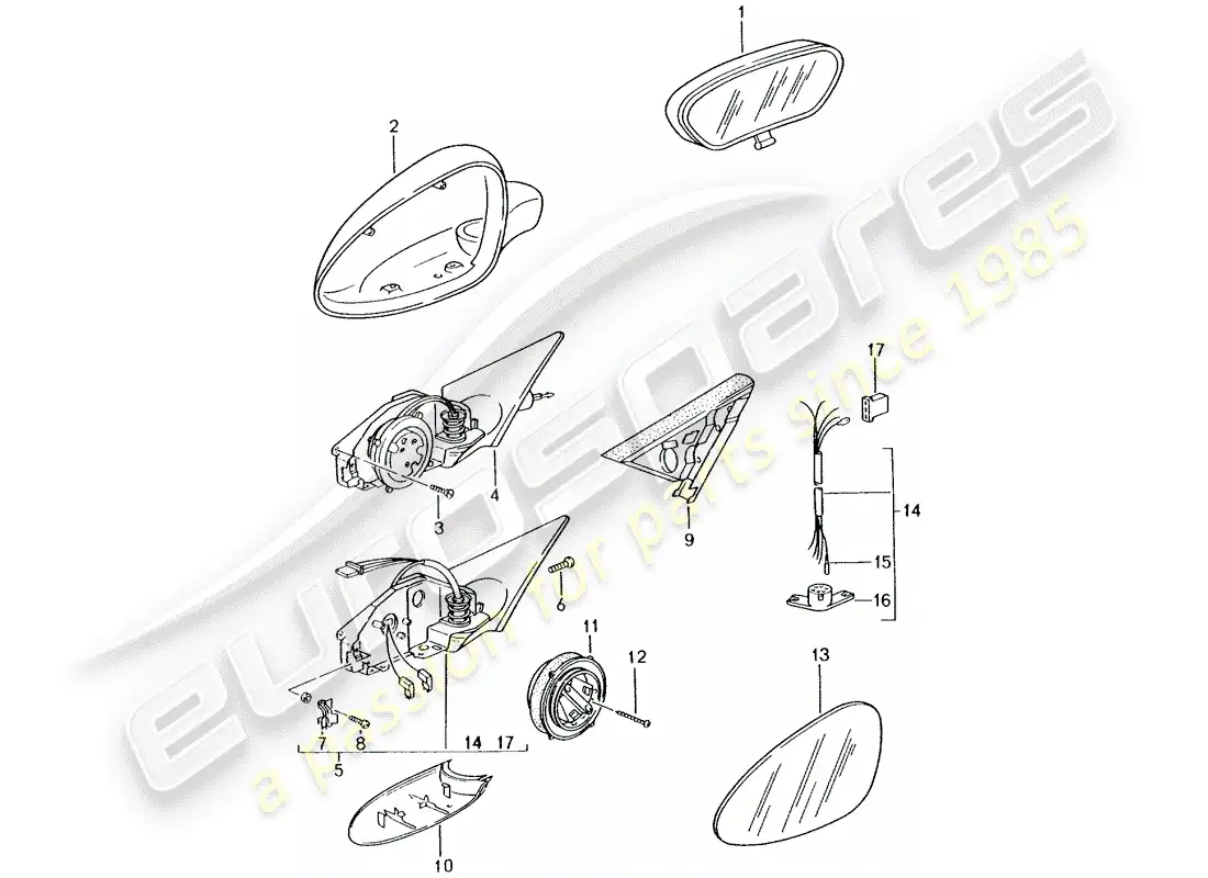 porsche 2004 (996 turbo / gt2) rear view mirror inner - rear view mirror parts diagram