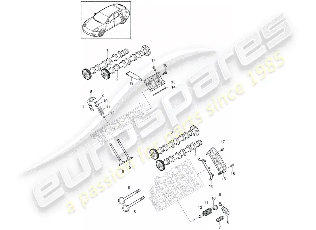 porsche 2011 (panamera 970) camshaft, valves parts diagram
