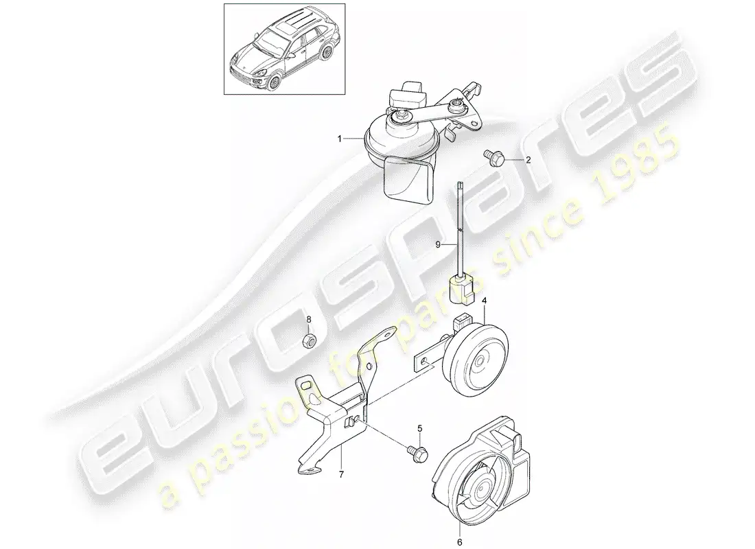 porsche 2011 (cayenne e2 92a) fanfare horn parts diagram