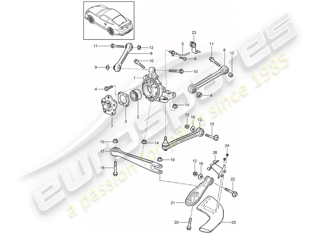 porsche 2008 (997-1 gt3) rear axle parts diagram