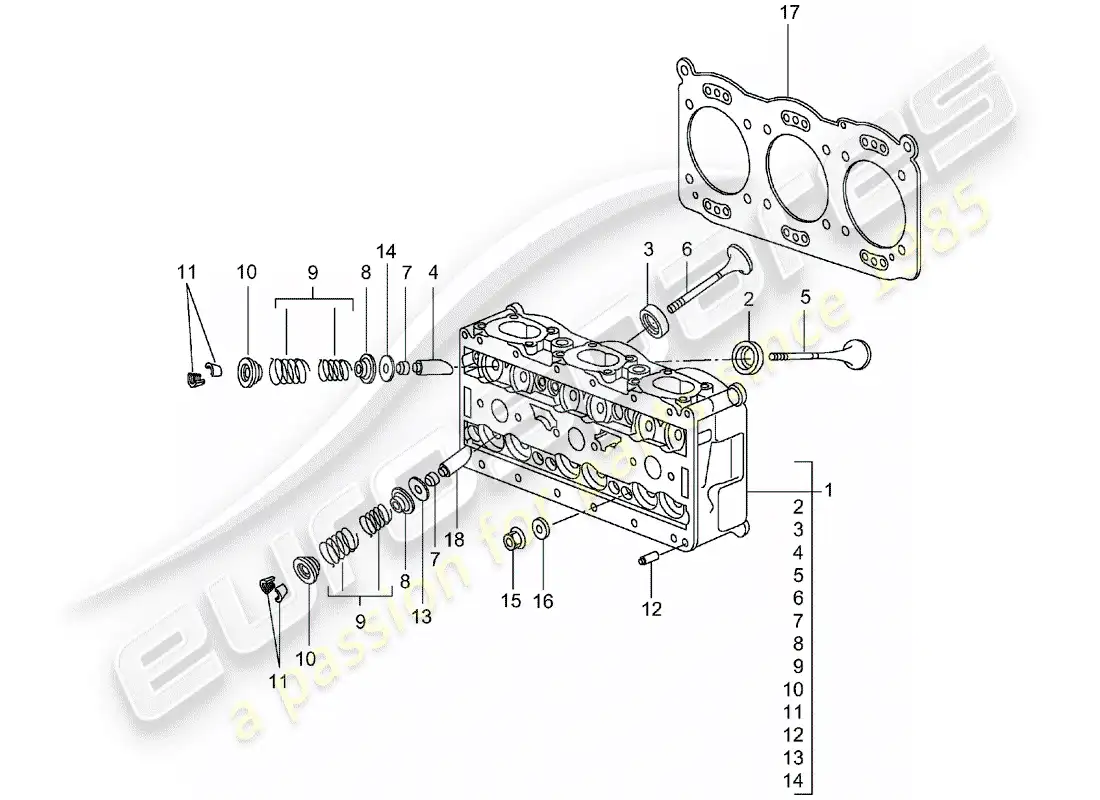 porsche 2001 (996 turbo / gt2) cylinder head parts diagram