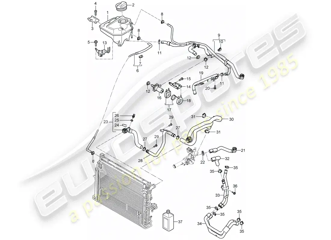 porsche 2009 (cayenne e1 9pa) water cooling part diagram