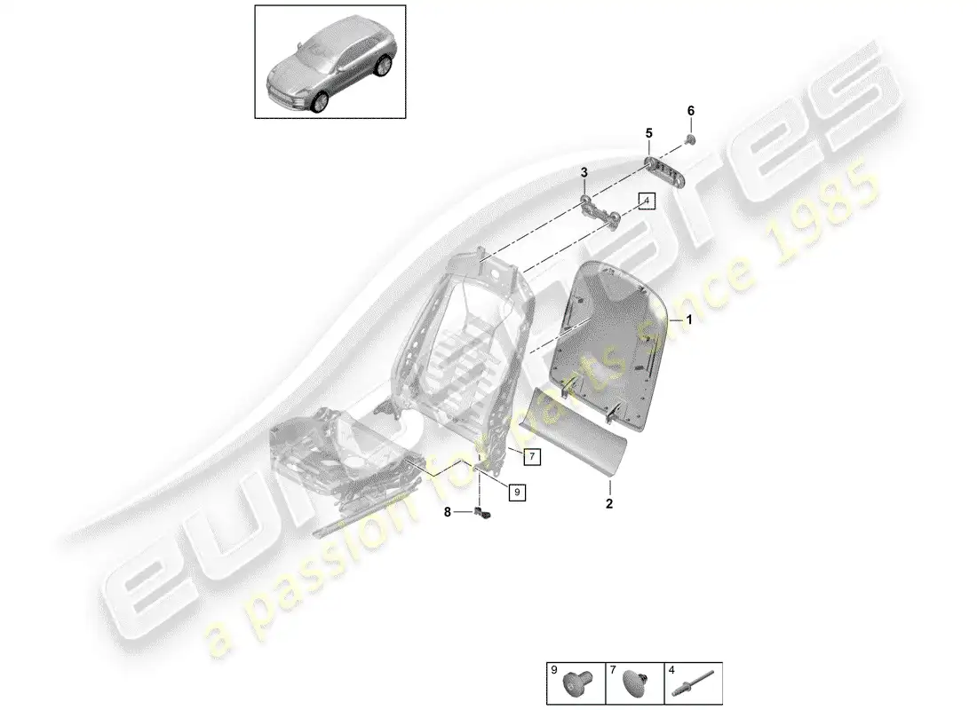 porsche 2020 (macan) backrest shell part diagram