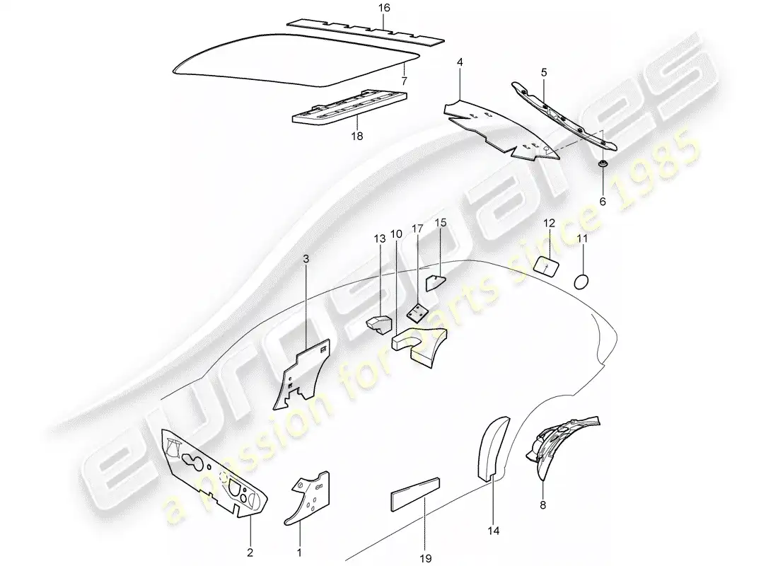 porsche 2007 (997-1 gt3) body shell part diagram
