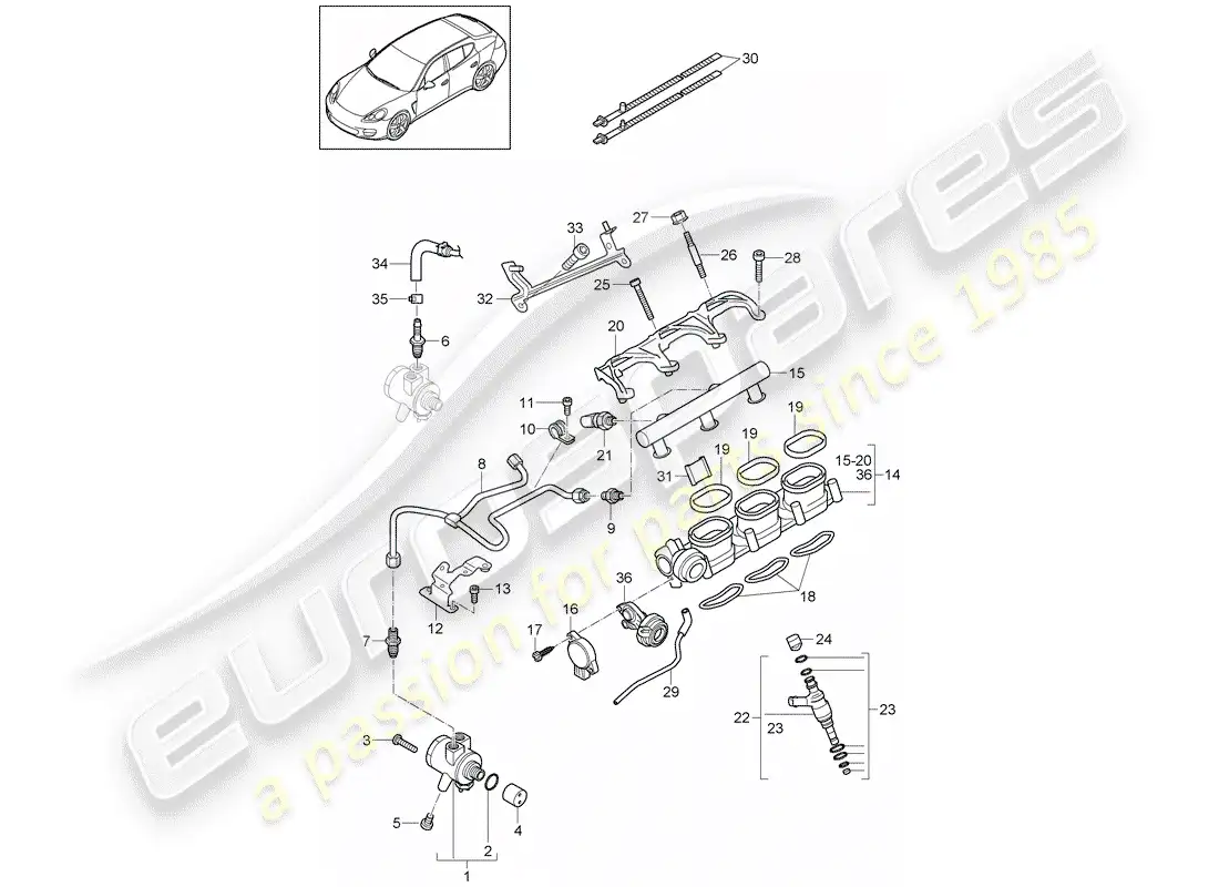 porsche 2010 (panamera 970) fuel collection pipe parts diagram