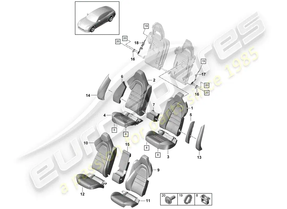 porsche 2018 (panamera 971-1) seat parts diagram