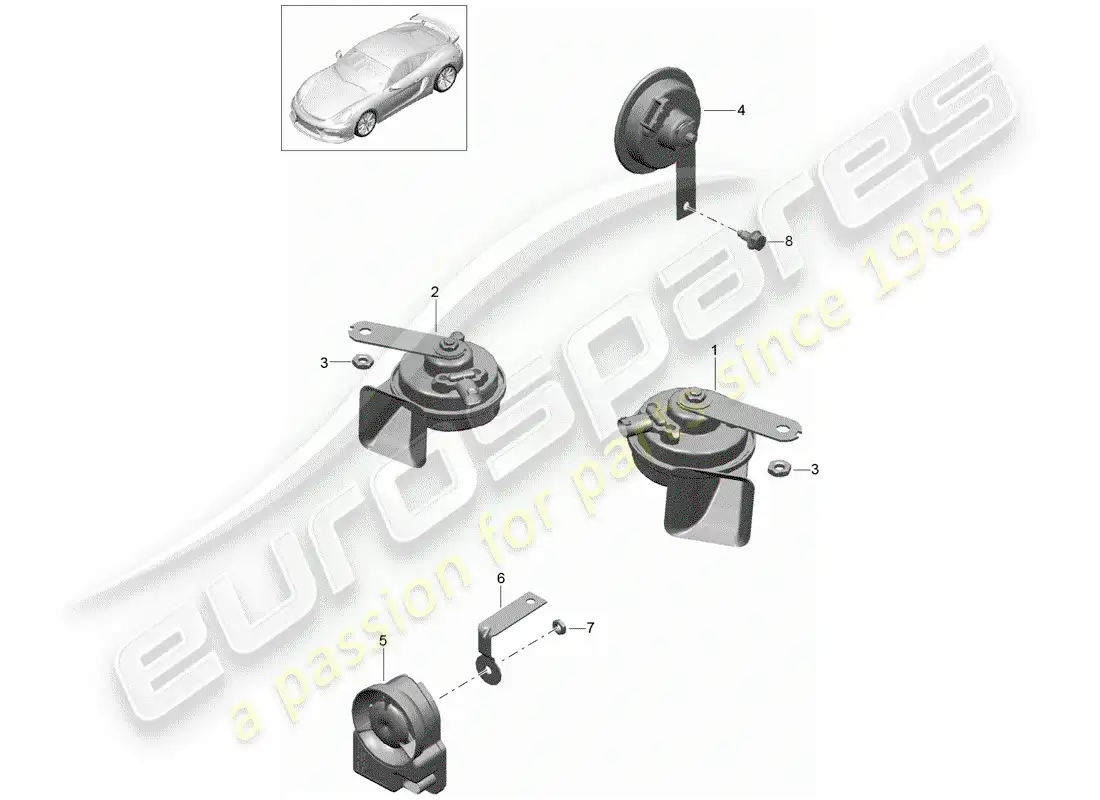 porsche 2016 (981 cayman gt4) fanfare horn parts diagram