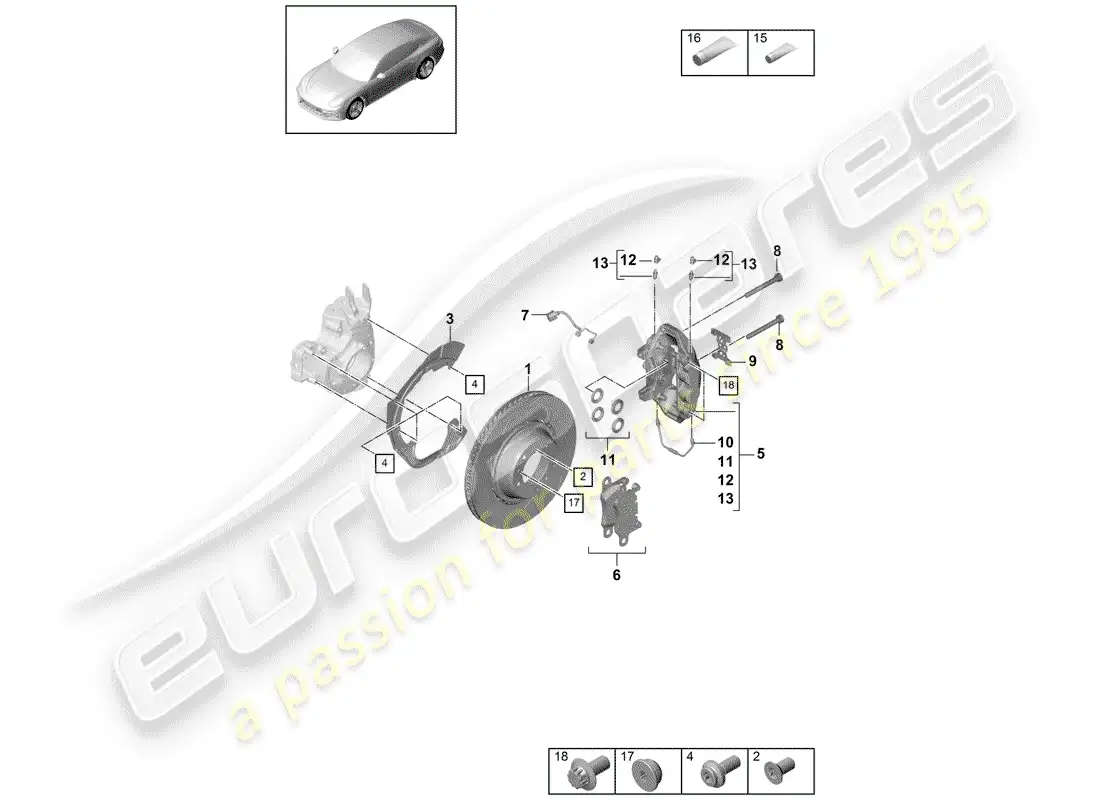 porsche 2017 (panamera 971-1) disc brakes part diagram