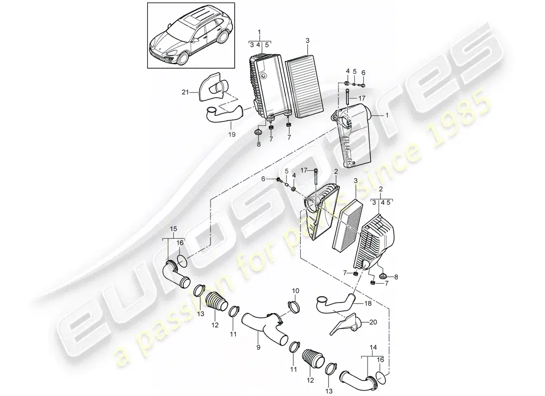 porsche 2014 (cayenne e2 92a) air cleaner with connecting part diagram