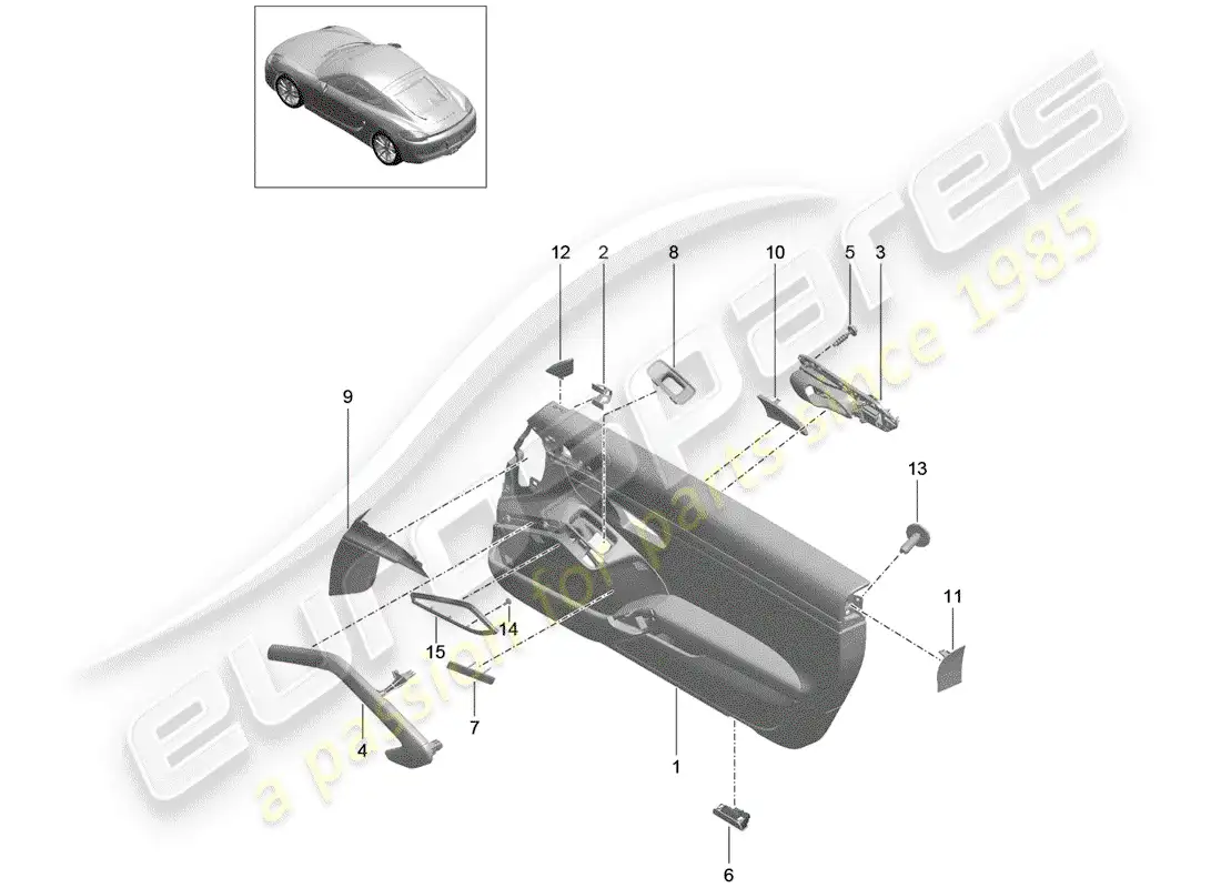 porsche 2016 (981 cayman) door panel parts diagram