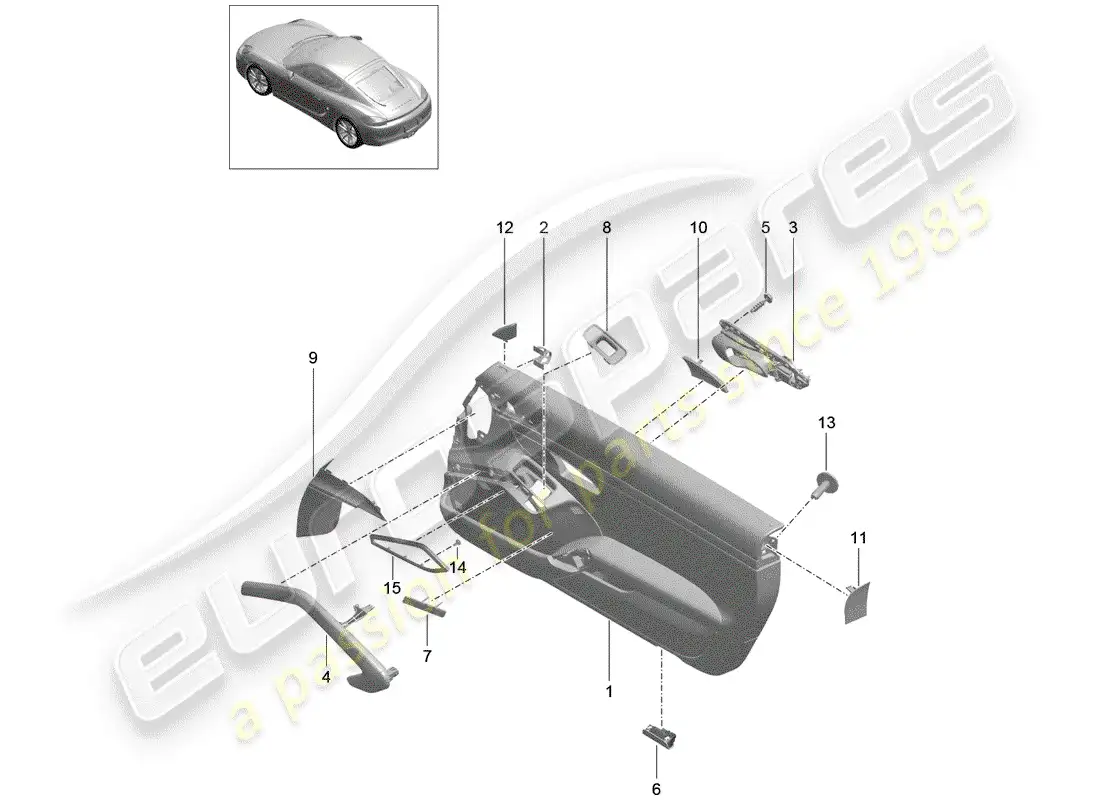 porsche 2016 (981 cayman) door panel parts diagram