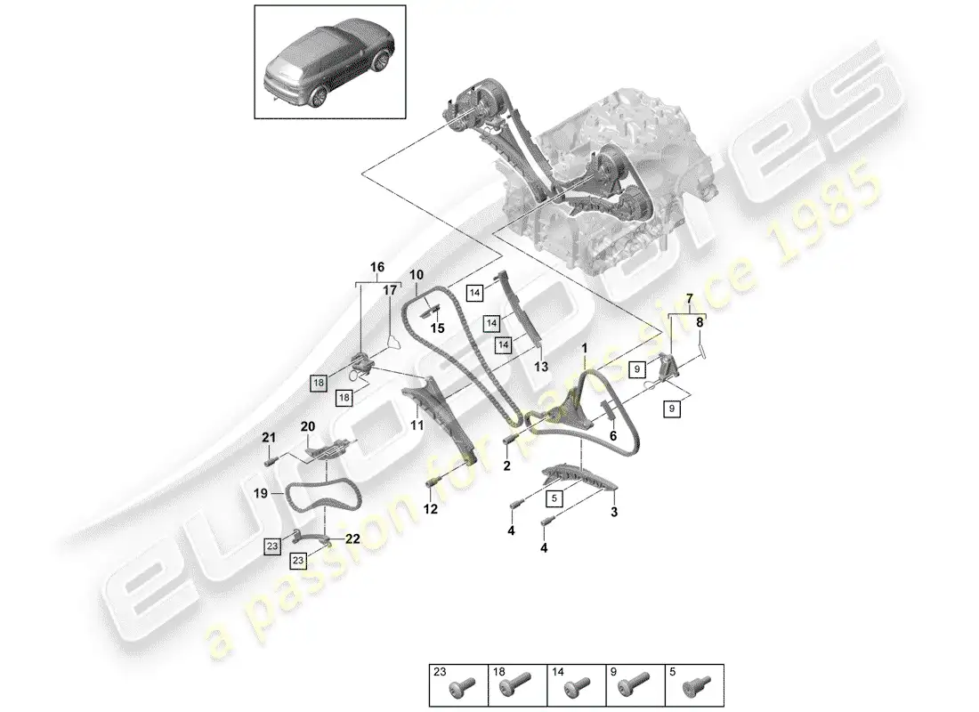 porsche 2020 (cayenne e3 9ya/9yb) timing chain part diagram