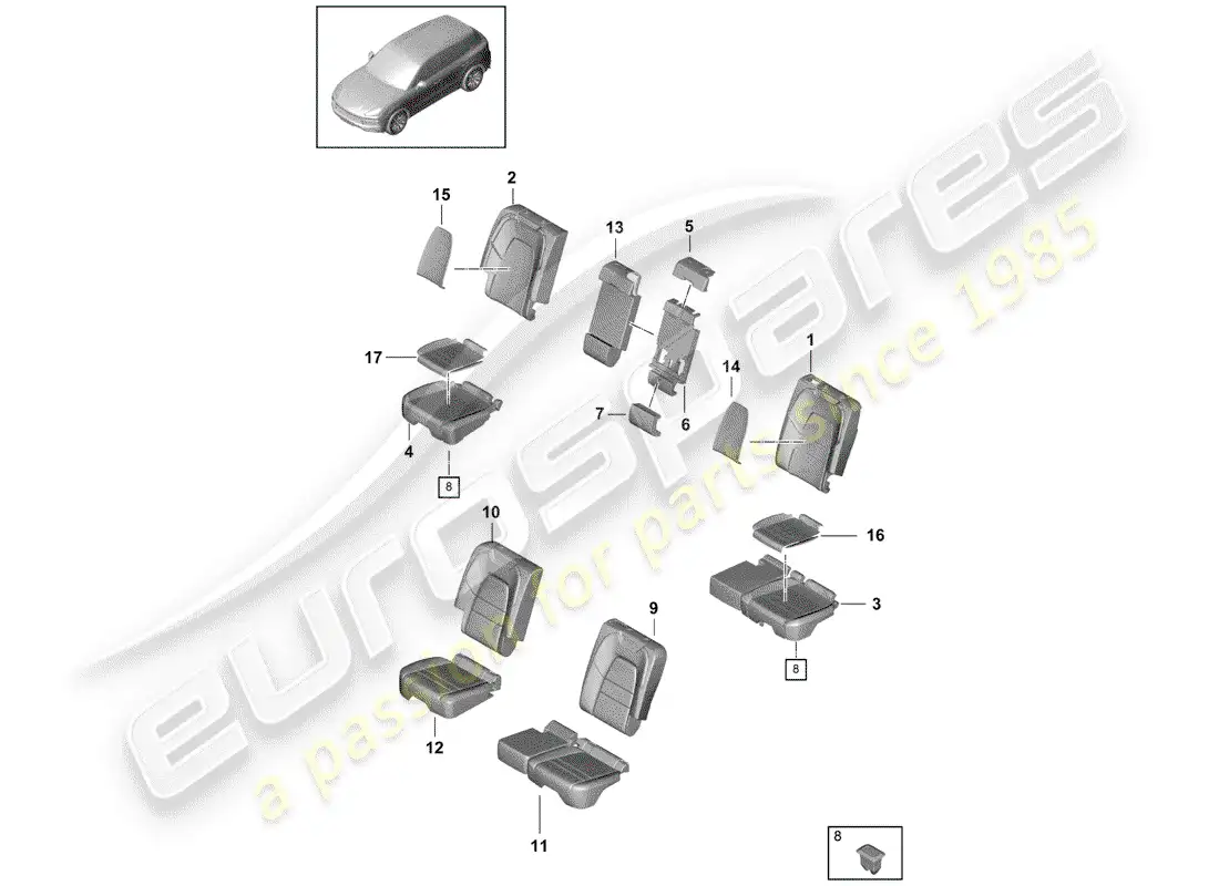 porsche 2020 (cayenne e3 9ya/9yb) seat part diagram